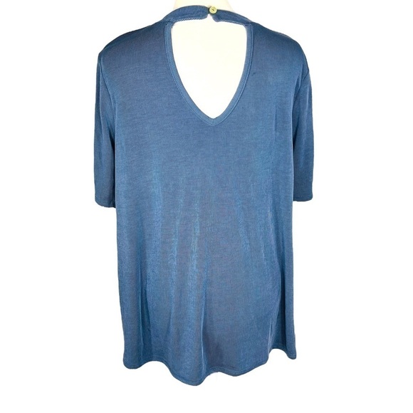 Kim & Cami blouse swing a-line rib fabric keyhole front back denim blue size L - Picture 6 of 12